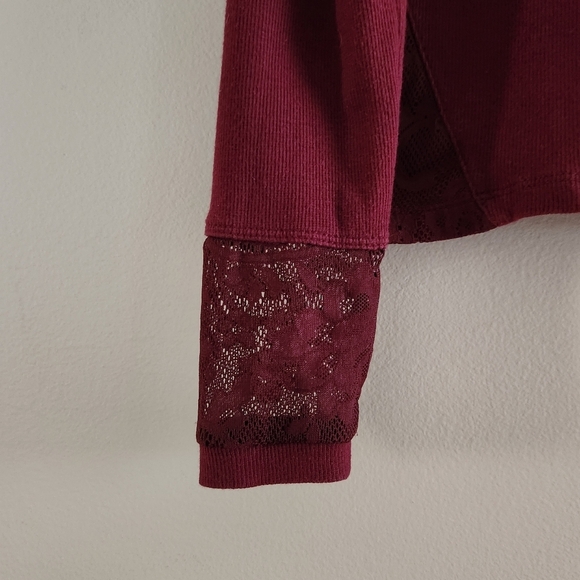 Bebe Girls Long Sleeve Shirt Lace Trim Rhinestones - Picture 4 of 5